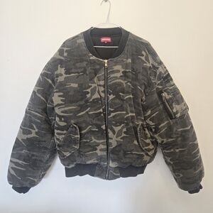 Reckless Scholars Washed Woodland Camo Bomber Jacket